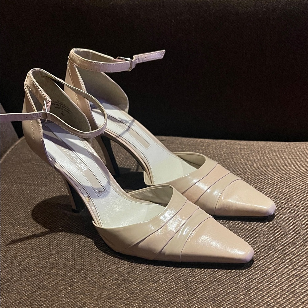 Enzo Angiolini Light Beige Pointed-Toe Ankle-Strap Heels